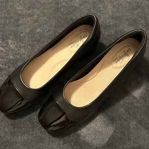 Clarks Black Patent Cap-Toe Block-heel pumps